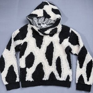 Sandy Liang XS Cow Print Fuzzy Knit Pullover Hoodie Sweater Womenswear‎